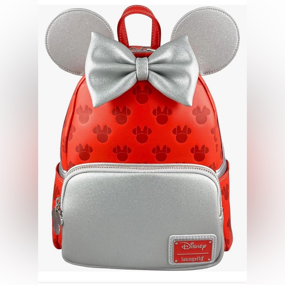 Loungefly Walt Disney Minnie Mouse Red and Silver Mini Backpack Bag Purse NWT